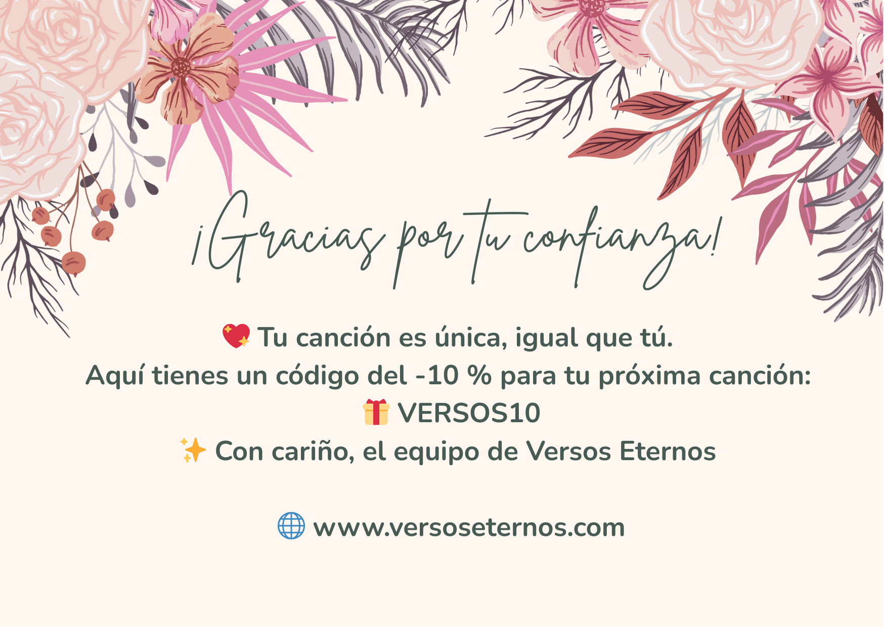💌Tarjeta regalo imprimible con mensaje personal - Versos Eternos